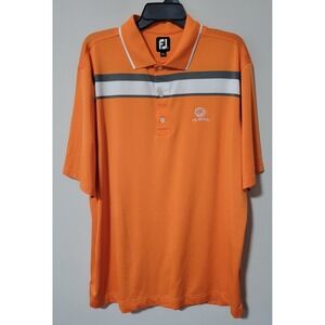 FootJoy FJ Golf Polo Shirt Men XL Orange Striped Performance Stretch The Orchard